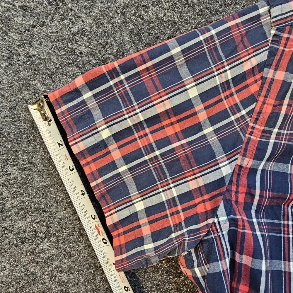 Banana Republic Soft Wash Button Up Shirt Mens Large Red Blue Plaid Short Sleeve